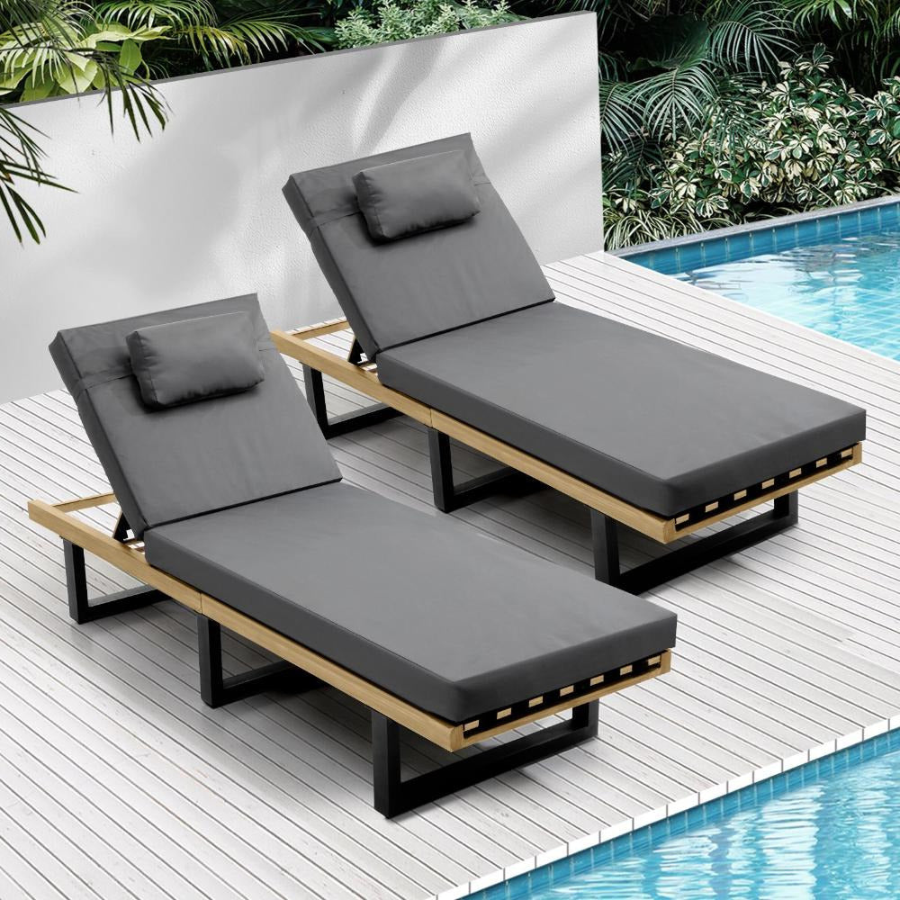 Aquino Sol Outdoor Cushioned Pool Loungers | Modern Adjustable Quality Day Bed Sun Loungers