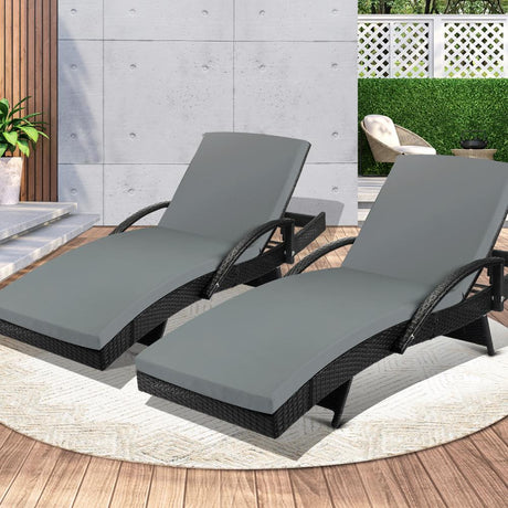 Amore Aquos Outdoor Cushioned Wicker Pool Loungers | Modern Adjustable Rattan Quality Day Bed Sun Loungers