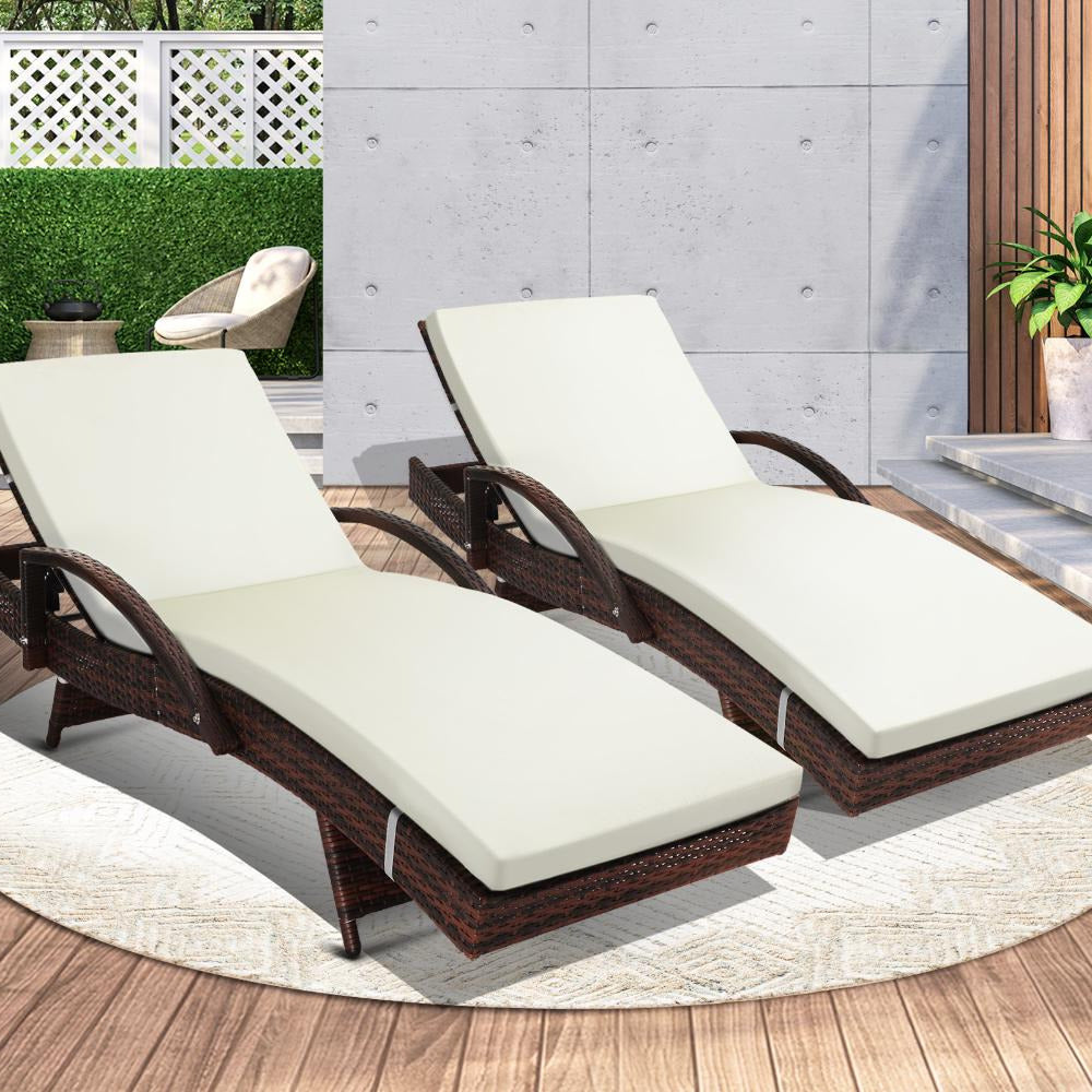 Amore Aquos Outdoor Cushioned Wicker Pool Loungers | Modern Adjustable Rattan Quality Day Bed Sun Loungers