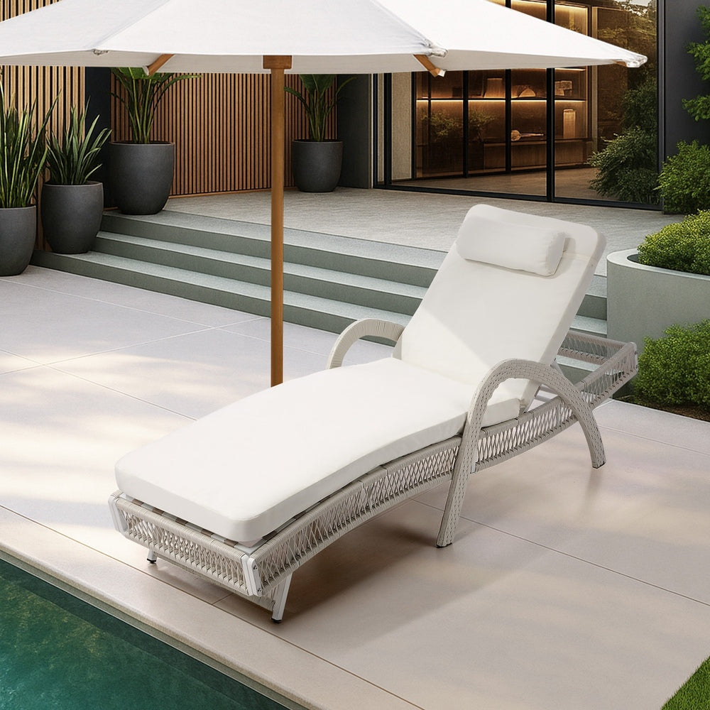 Botega Outdoor Cushioned Rattan Pool Loungers | Modern Adjustable 5 Height Day Bed Sun Lounger