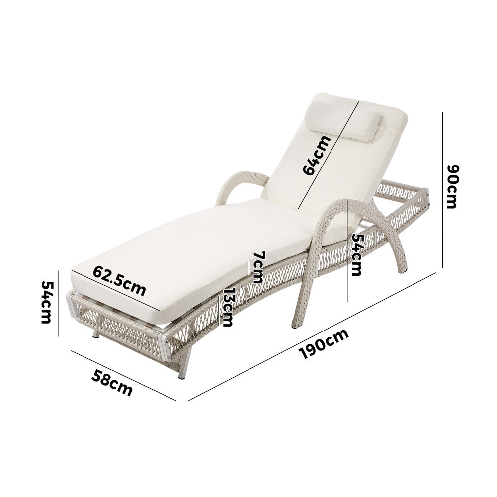 Botega Outdoor Cushioned Rattan Pool Loungers | Modern Adjustable 5 Height Day Bed Sun Lounger