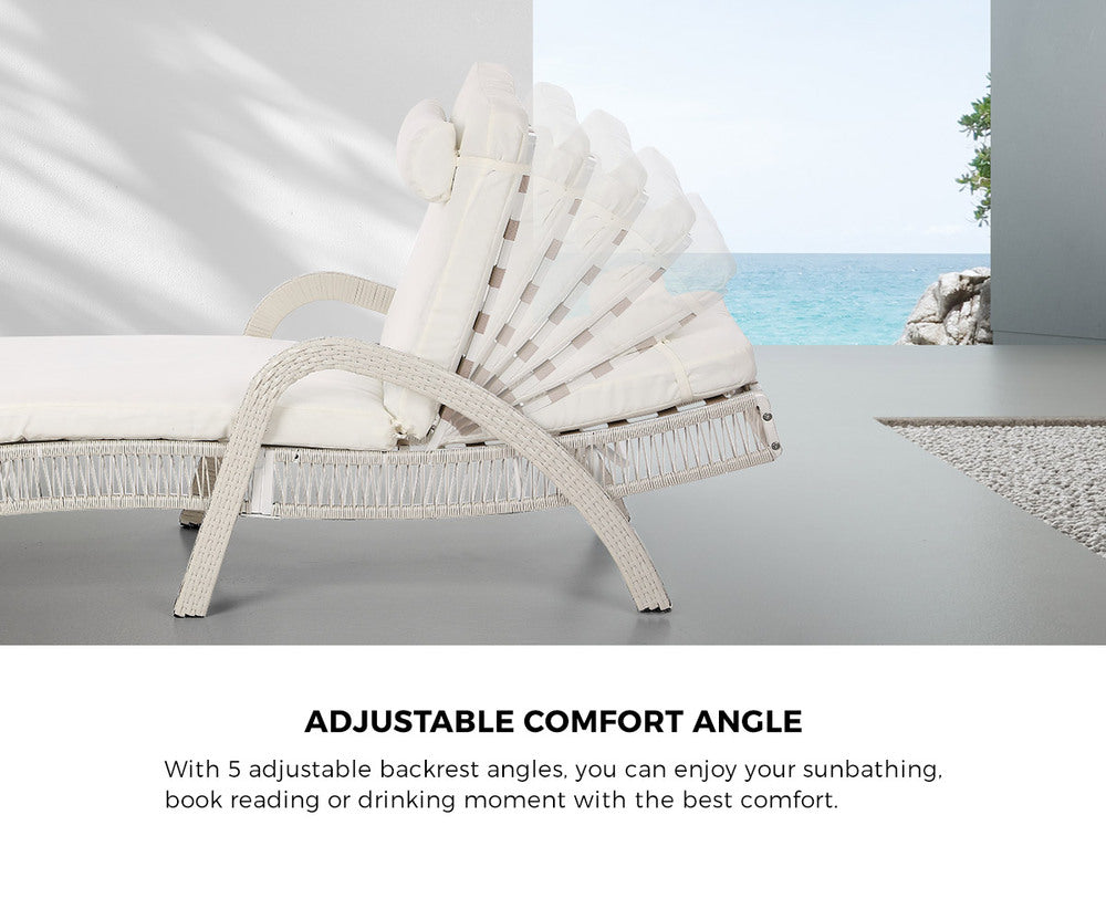 Botega Outdoor Cushioned Rattan Pool Loungers | Modern Adjustable 5 Height Day Bed Sun Lounger