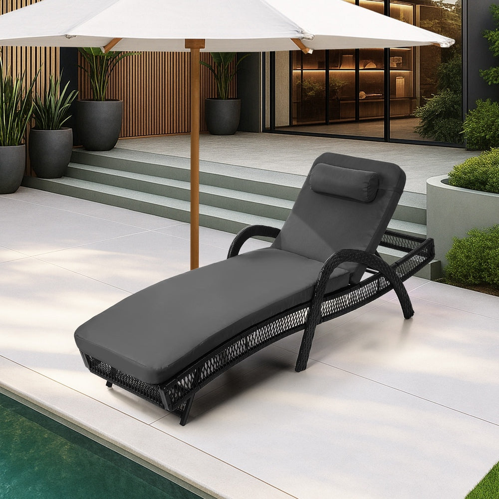 Botega Outdoor Cushioned Rattan Pool Loungers | Modern Adjustable 5 Height Day Bed Sun Lounger