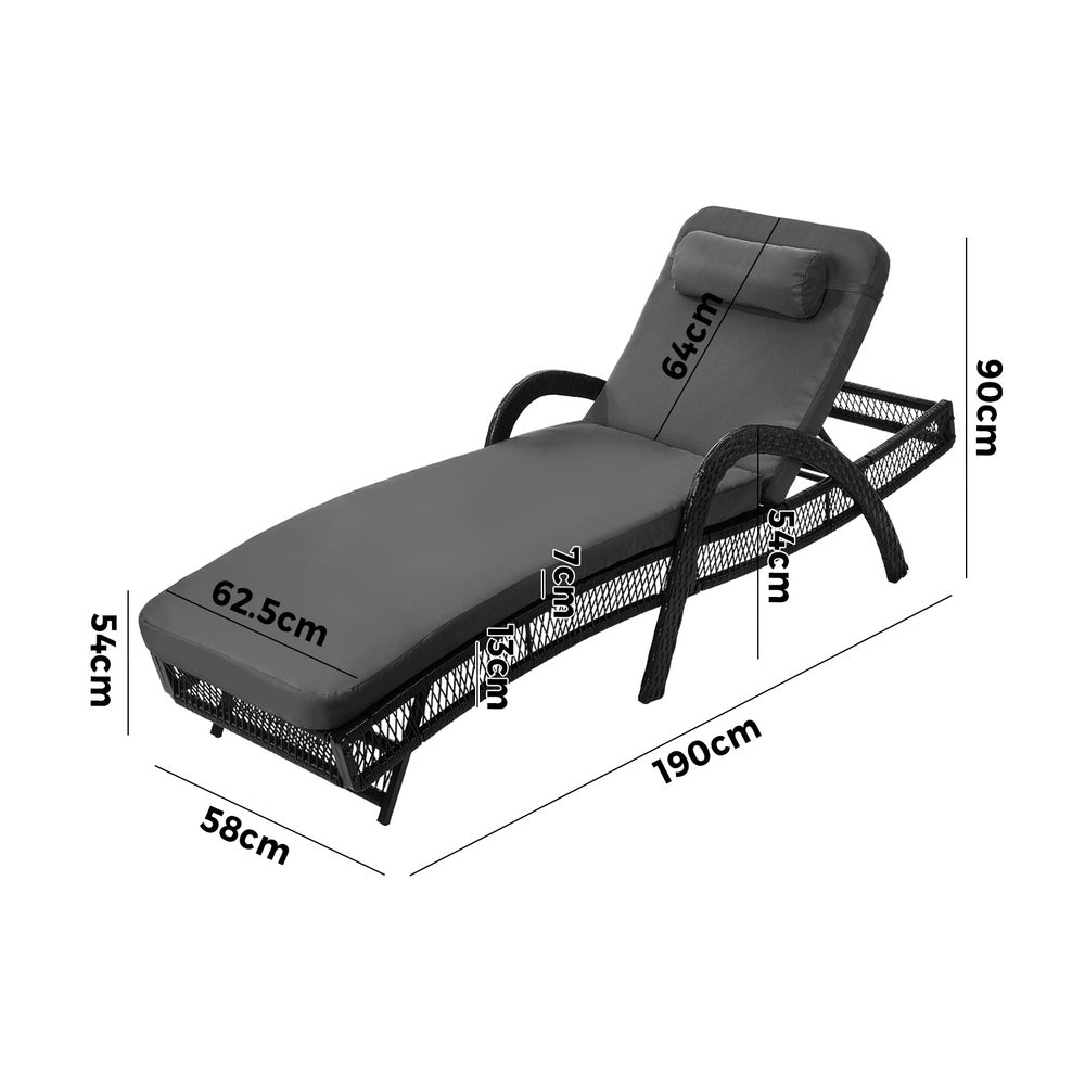 Botega Outdoor Cushioned Rattan Pool Loungers | Modern Adjustable 5 Height Day Bed Sun Lounger