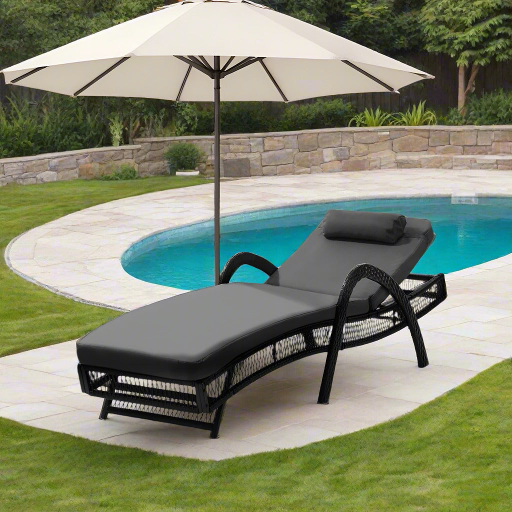 Botega Outdoor Cushioned Rattan Pool Loungers | Modern Adjustable 5 Height Day Bed Sun Lounger