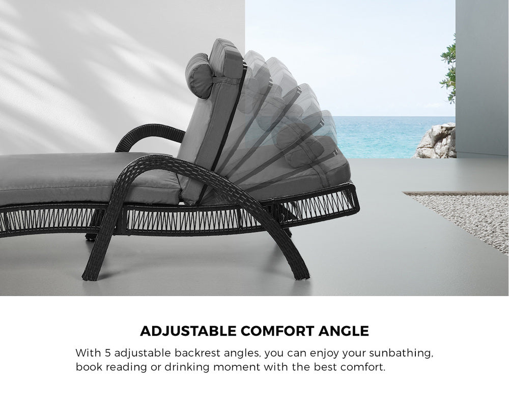 Botega Outdoor Cushioned Rattan Pool Loungers | Modern Adjustable 5 Height Day Bed Sun Lounger