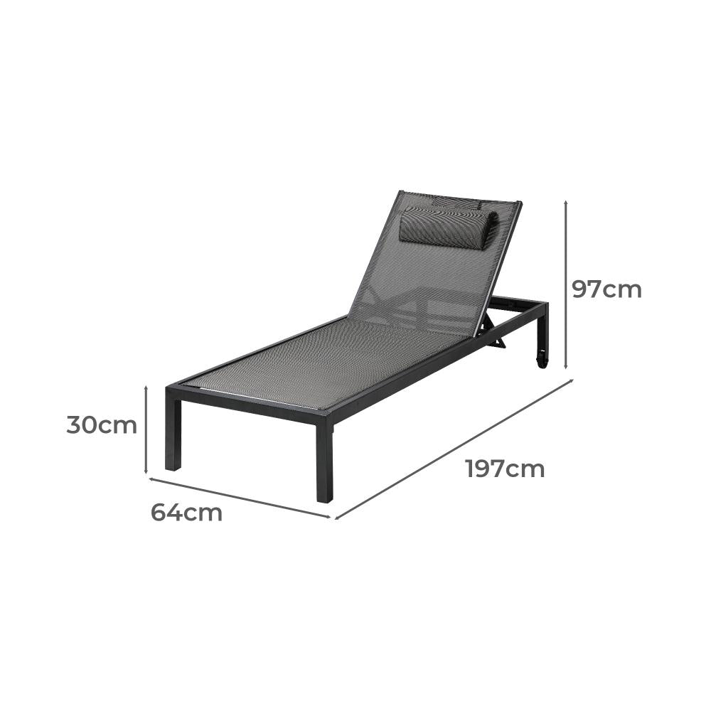 Positano Adjustable Aluminium Siesta Sun Lounge |Black Outdoor Pool Lounger Day Bed With Moveable Wheels