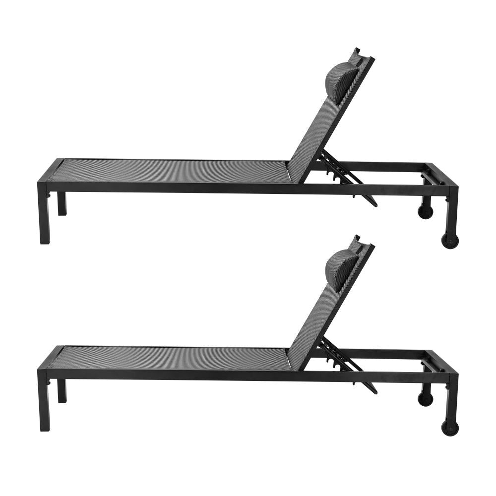 Positano Adjustable Aluminium Siesta Sun Lounge |Black Outdoor Pool Lounger Day Bed With Moveable Wheels