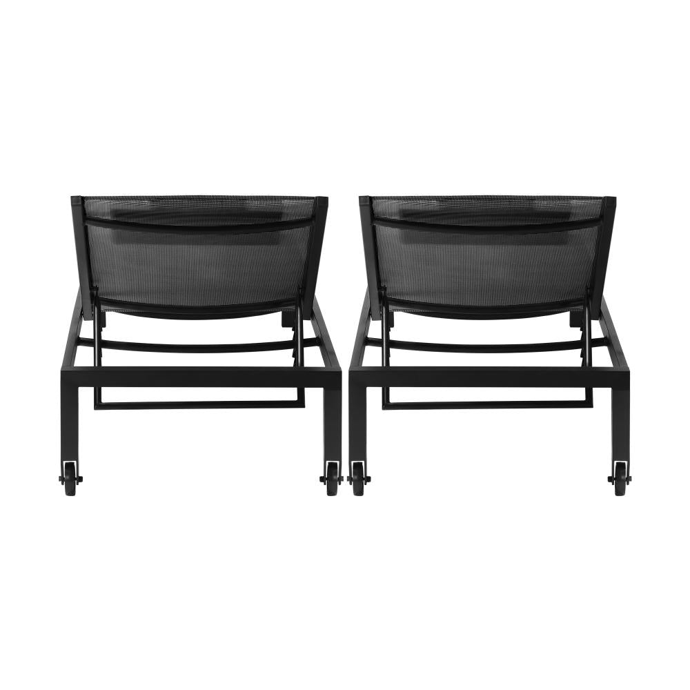 Positano Adjustable Aluminium Siesta Sun Lounge |Black Outdoor Pool Lounger Day Bed With Moveable Wheels