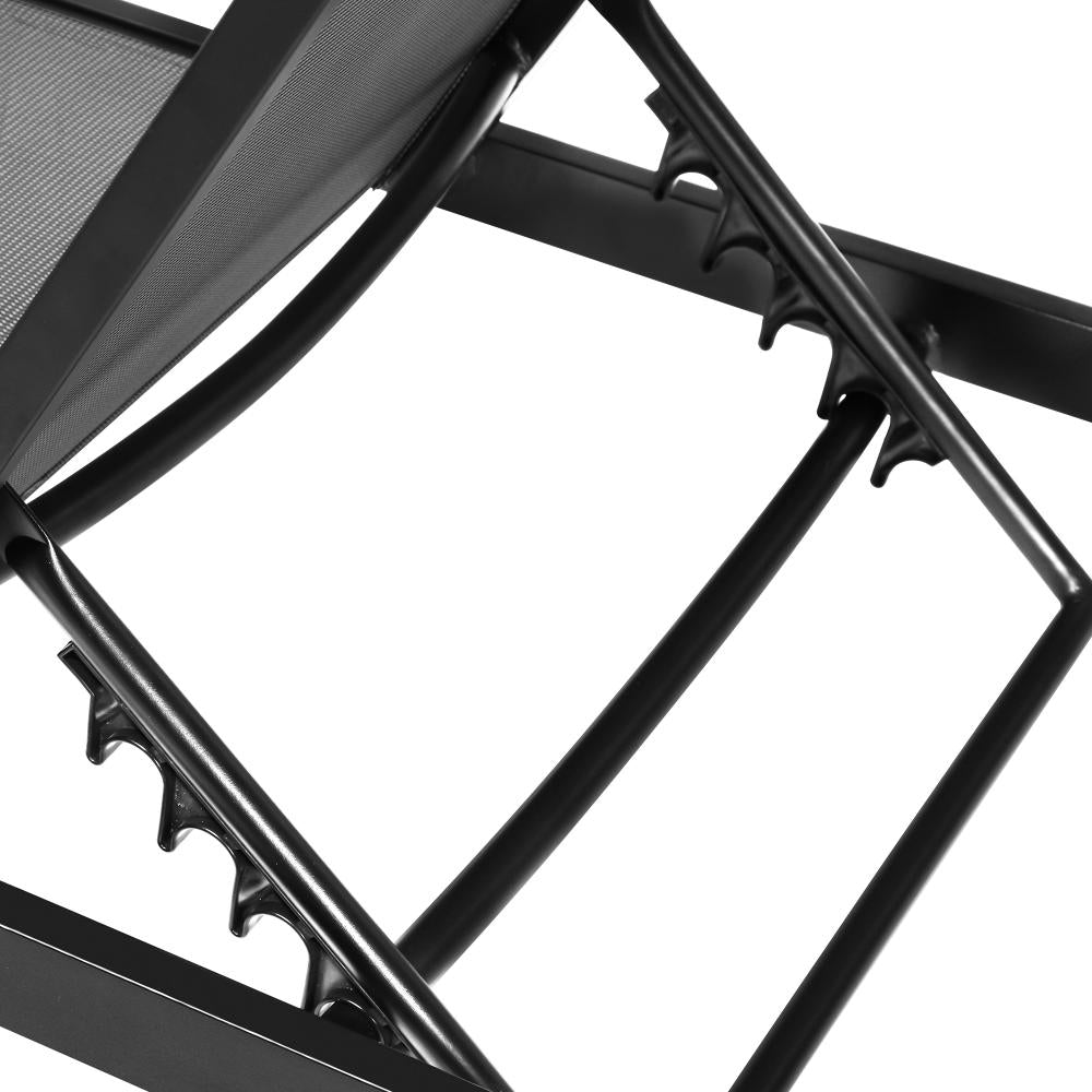 Positano Adjustable Aluminium Siesta Sun Lounge |Black Outdoor Pool Lounger Day Bed With Moveable Wheels