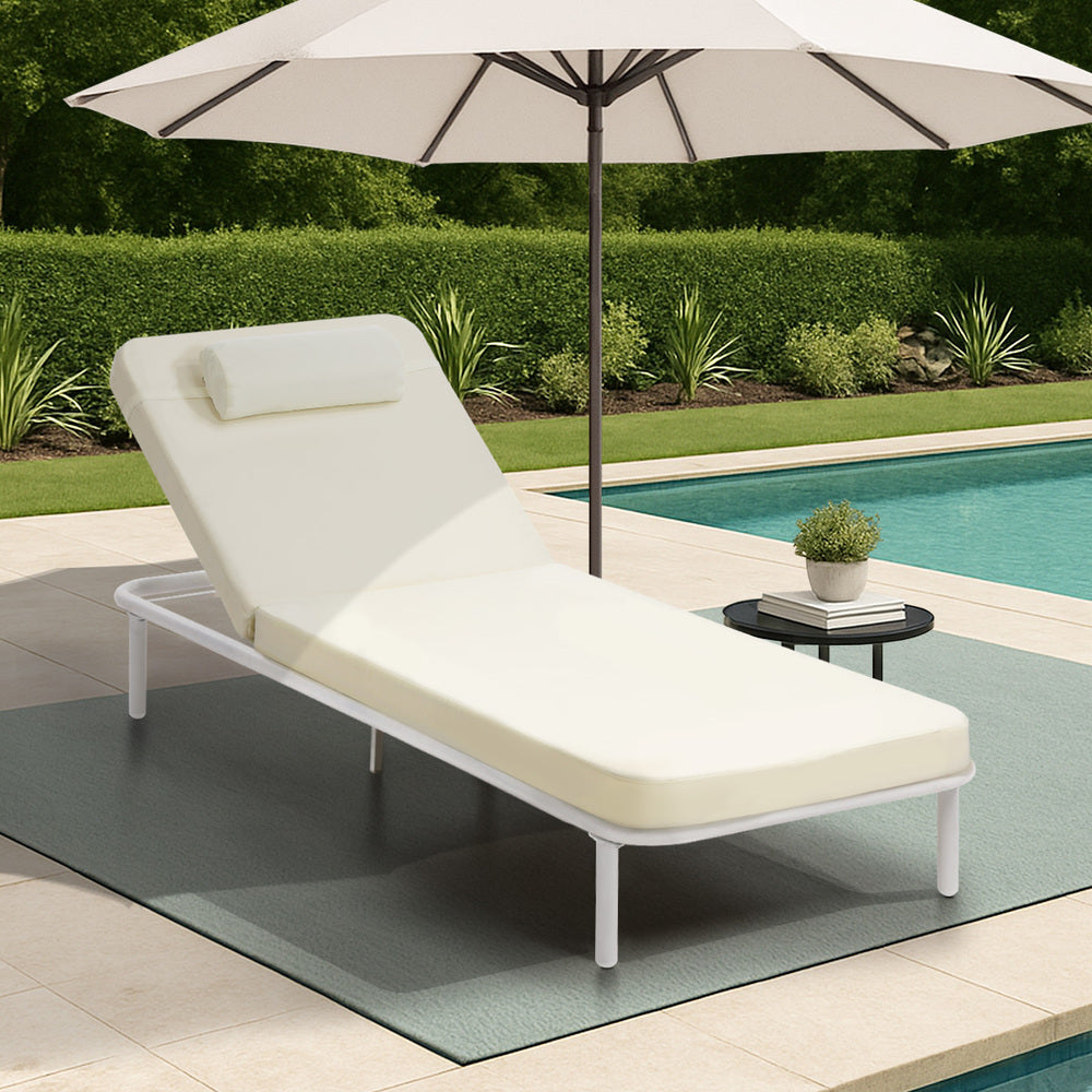 Azzero Outdoor Cushioned Aluminium Pool Loungers | Modern Adjustable 4 Height Day Bed Sun Lounger