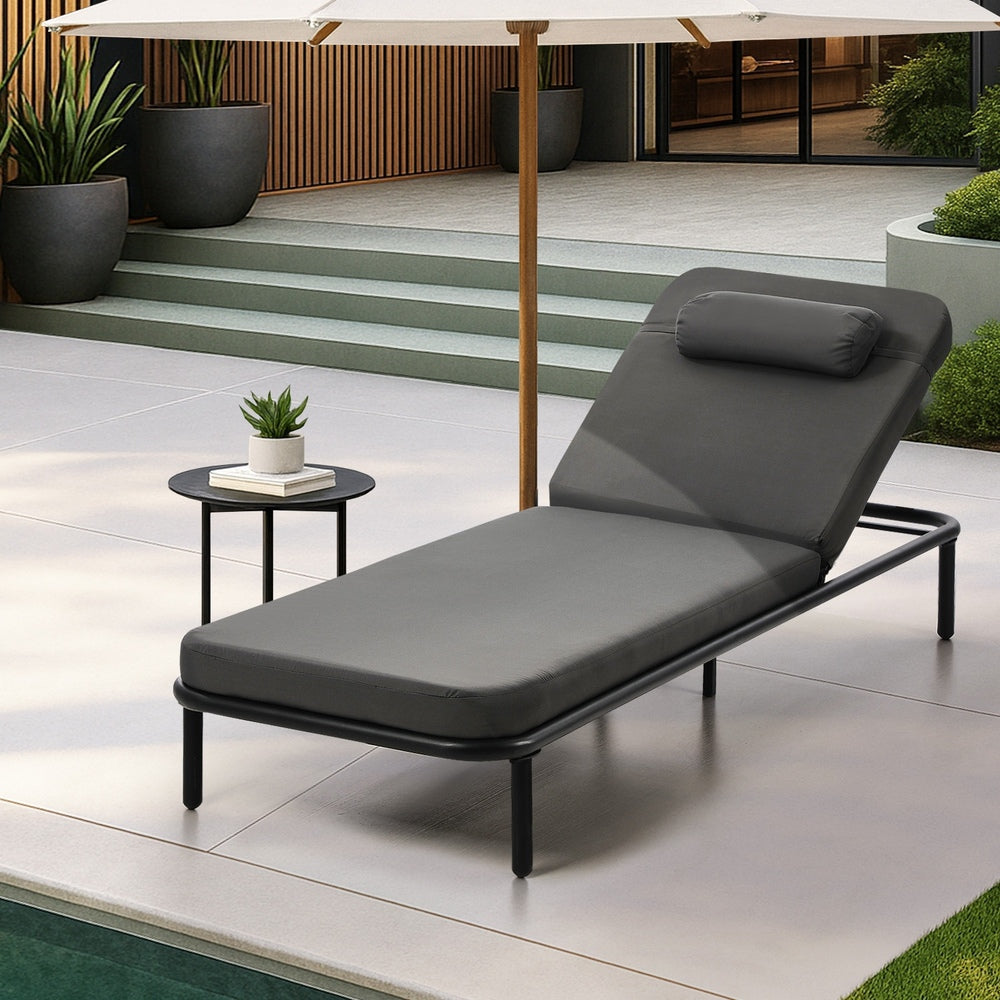 Azzero Outdoor Cushioned Aluminium Pool Loungers | Modern Adjustable 4 Height Day Bed Sun Lounger