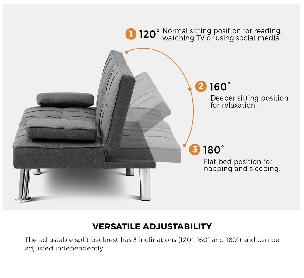 Marlo 3 Seater Sofa Couch and Fold Out Futon Bed | Adjustable Luxury Futon Sofa Couch