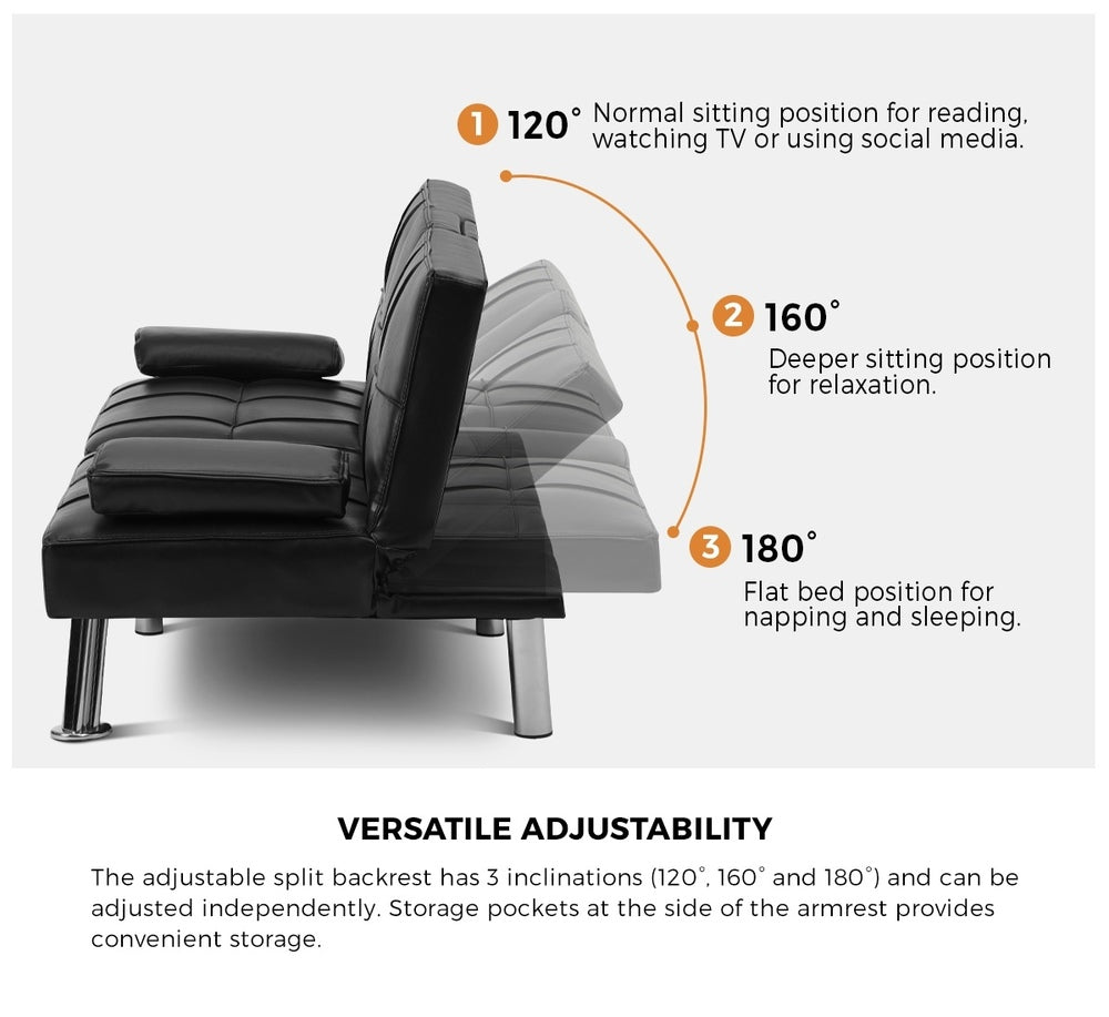 Marlo 3 Seater Sofa Couch and Fold Out Futon Bed | Adjustable Luxury Futon Sofa Couch