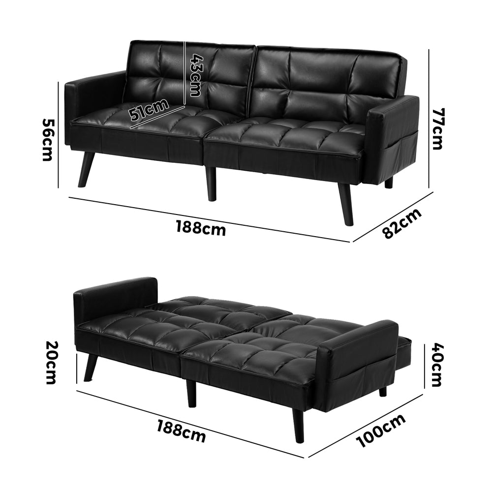 Sierra Two in One 3 Seater Sofa Couch and Fold Out Futon Bed | Super Luxury Converible Futon Sofa Couch