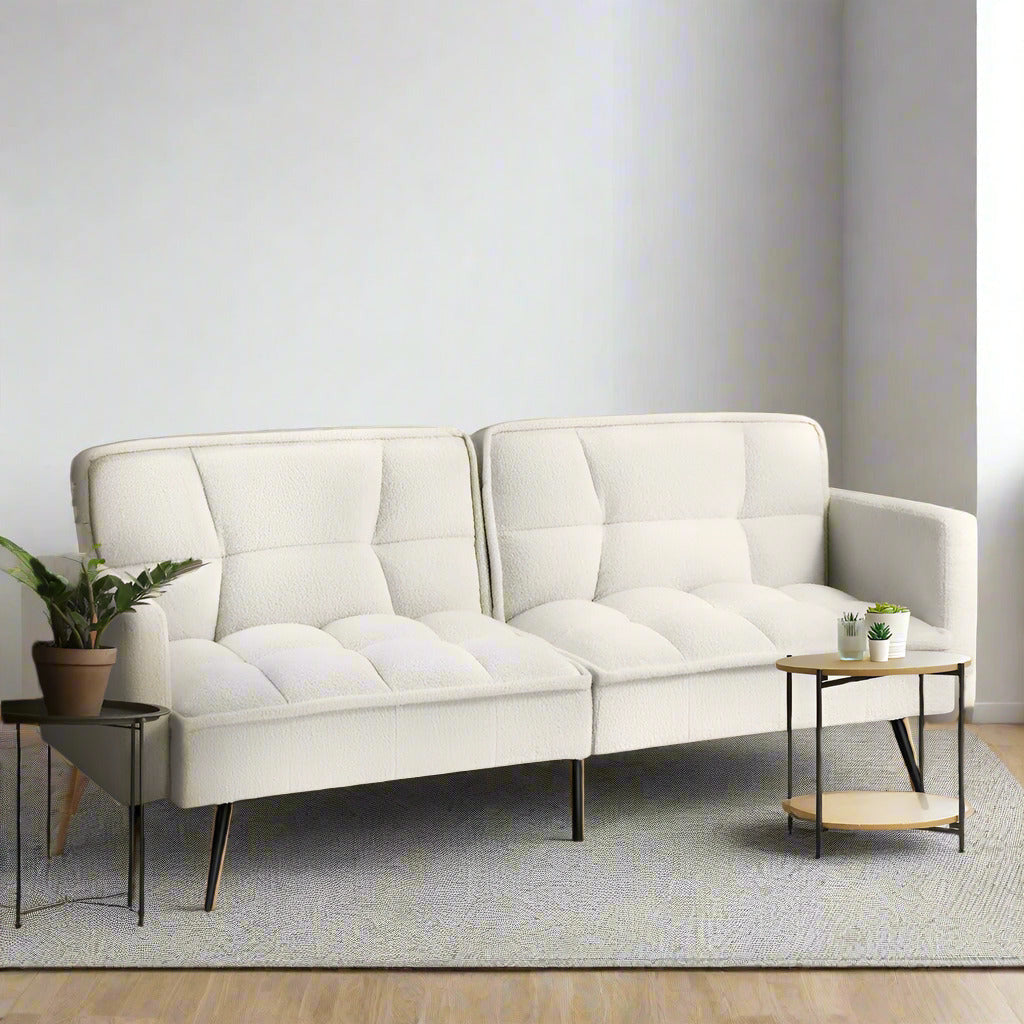 Amore Boucle Two in One 3 Seater Sofa Couch and Fold Out Futon Bed | Adjustable Luxury Futon Sofa Couch