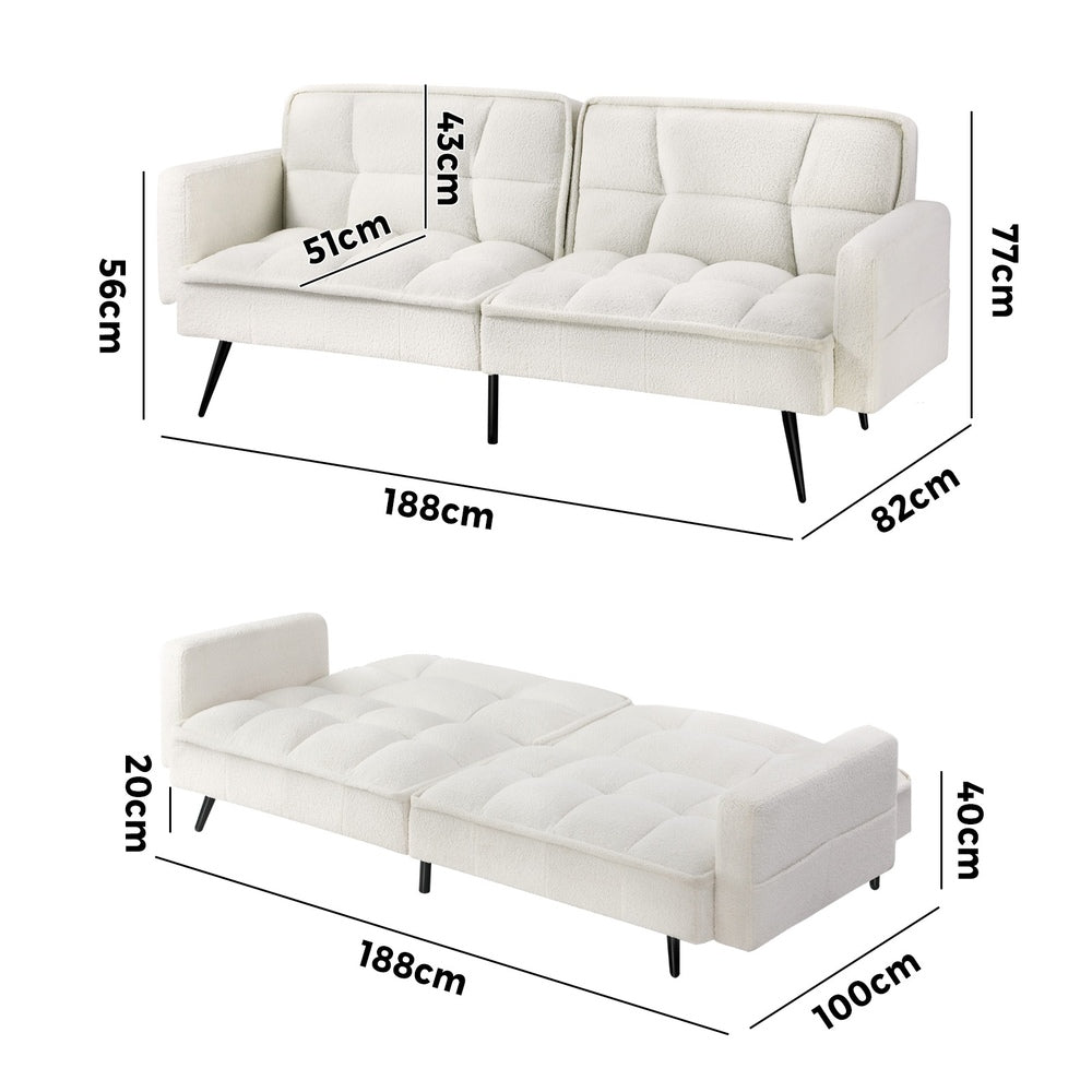 Amore Boucle Two in One 3 Seater Sofa Couch and Fold Out Futon Bed | Adjustable Luxury Futon Sofa Couch