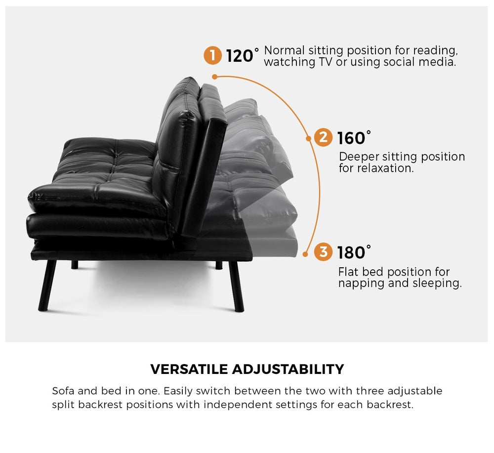 Allure 3 Seater Sofa Couch and Fold Out Futon Bed | Adjustable Luxury Converible Futon Sofa Couch