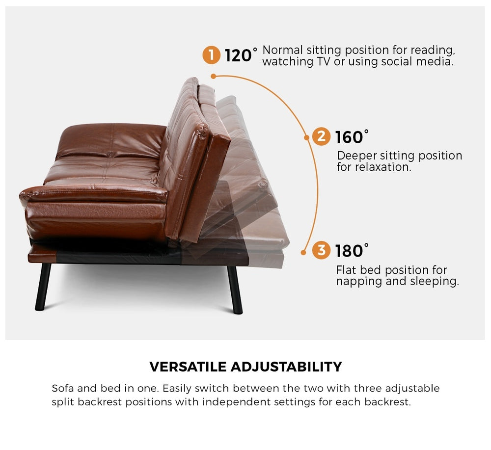 Allure 3 Seater Sofa Couch and Fold Out Futon Bed | Adjustable Luxury Converible Futon Sofa Couch