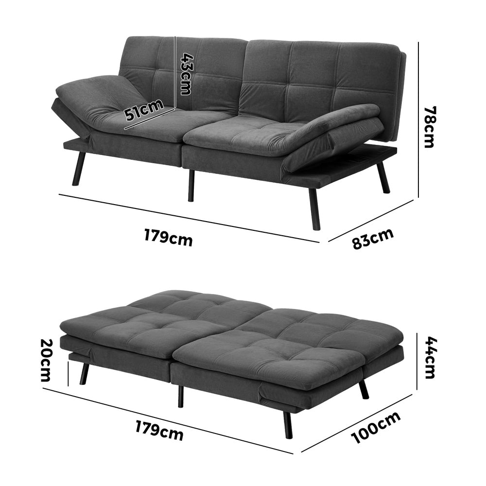 Allure 3 Seater Sofa Couch and Fold Out Futon Bed | Adjustable Luxury Converible Futon Sofa Couch