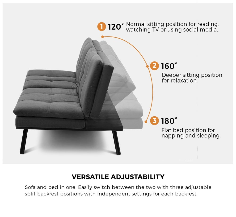 Allure 3 Seater Sofa Couch and Fold Out Futon Bed | Adjustable Luxury Converible Futon Sofa Couch