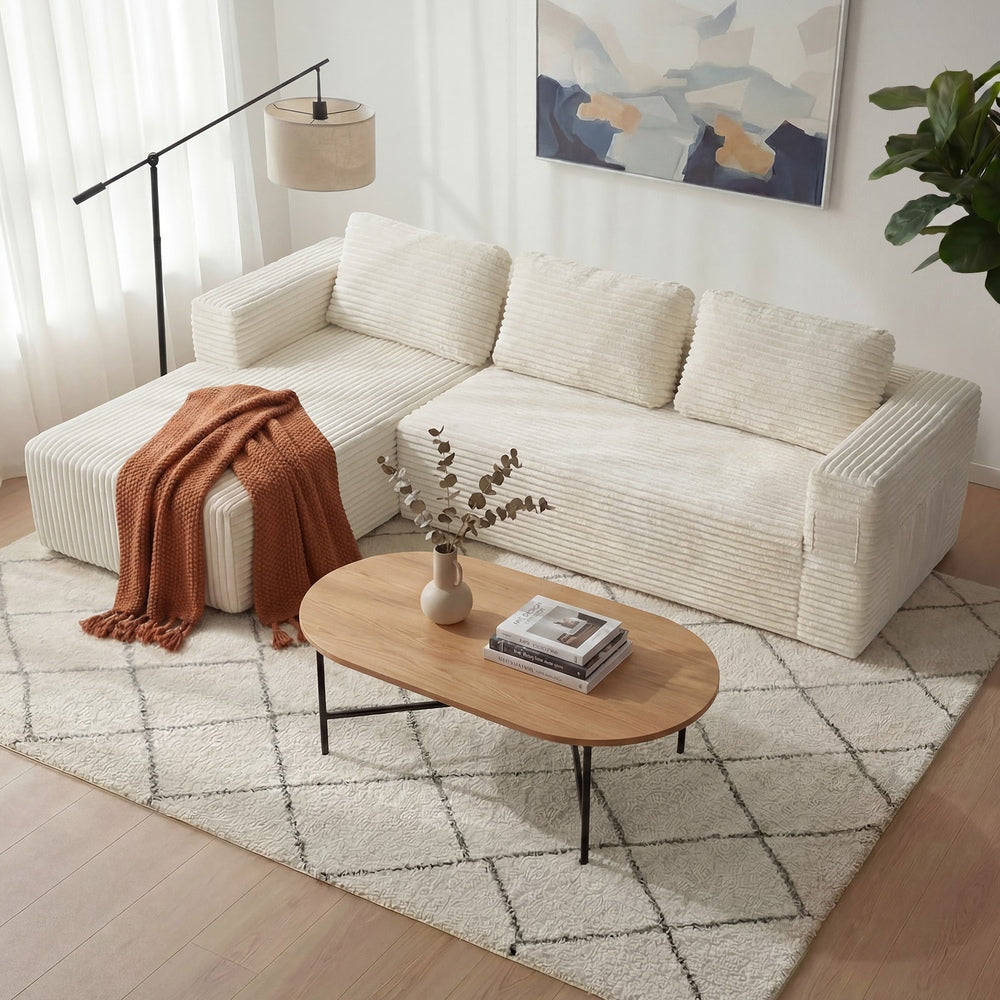 Allure Plush L Shape Frameless Sofa Lounge | 3.5 Seater Couduroy Super Soft Cloud Feel Sofa