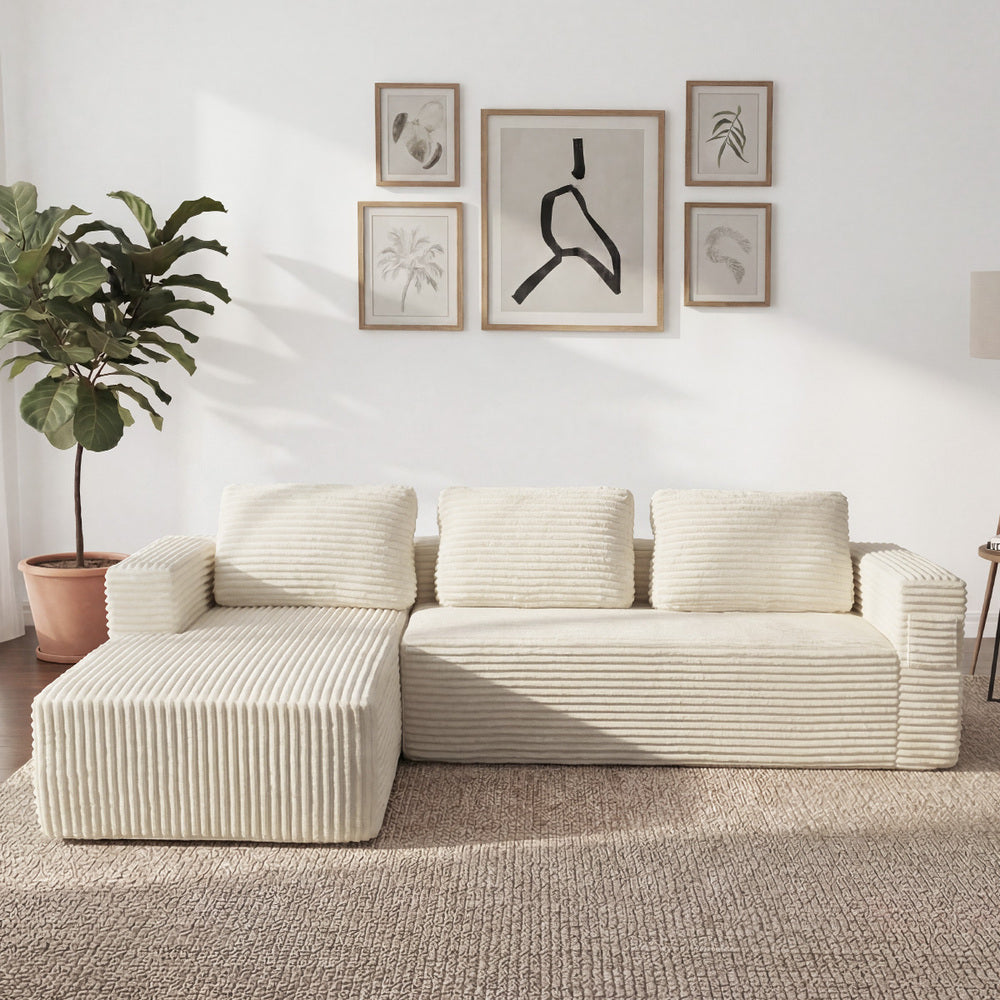 Allure Plush L Shape Frameless Sofa Lounge | 3.5 Seater Couduroy Super Soft Cloud Feel Sofa