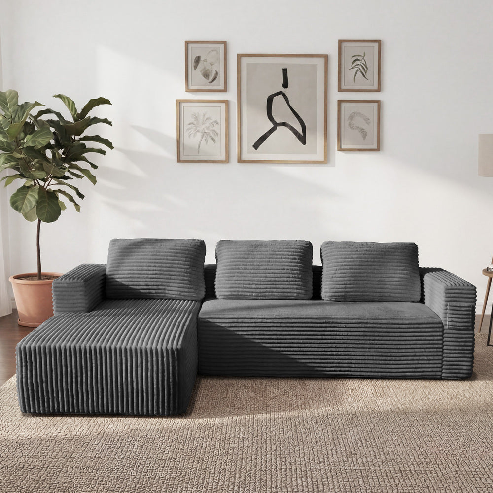 Allure Plush L Shape Frameless Sofa Lounge | 3.5 Seater Couduroy Super Soft Cloud Feel Sofa