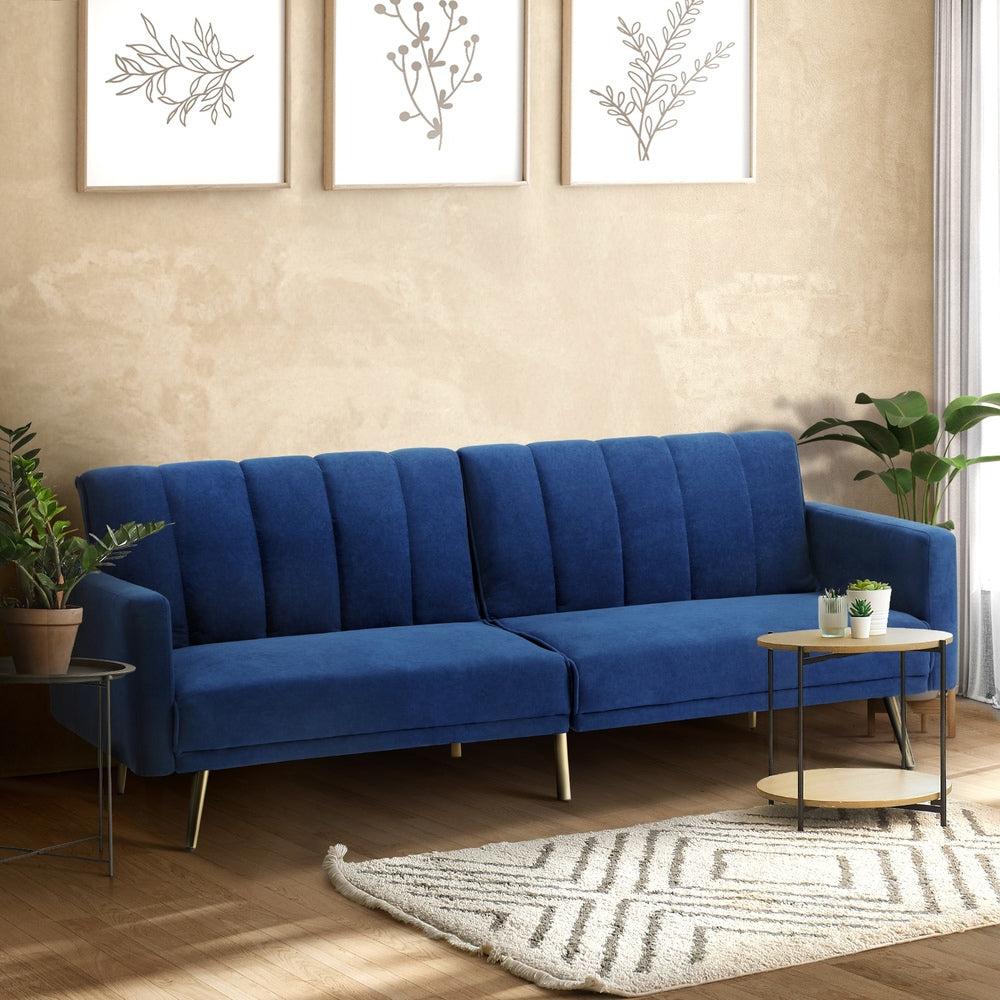 Lucrezia Velvet 3 Seater Sofa Couch and Fold Out Futon Bed | Adjustable Luxury Futon Sofa Couch