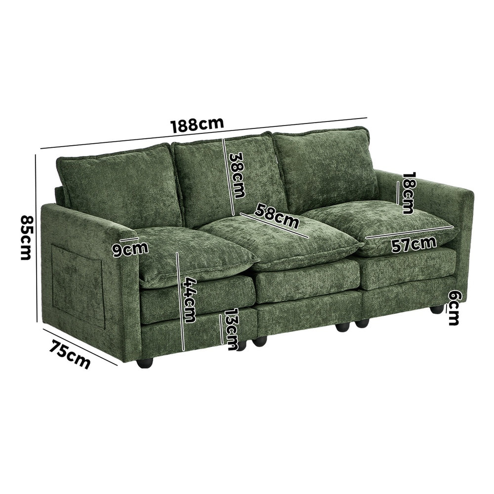 Mia Plush Fabric Modular Sofa Lounge | Soft Chennile Green Fabric Modular Sofa Thick Cushions
