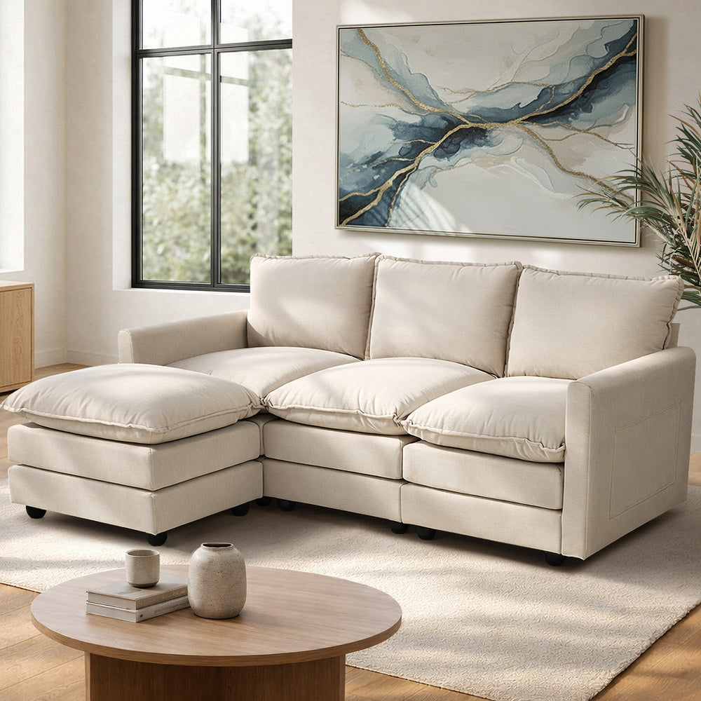 Nico Ultra Plush Fabric Modular Sofa Lounge | Soft Corduroy Fabric Modular Sofa Thick Cushions
