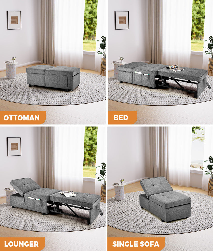 Palermo 4 in 1 Convertible Sofa Bed Ottoman | Multi Purpose Storage Couch Lounge Daybed