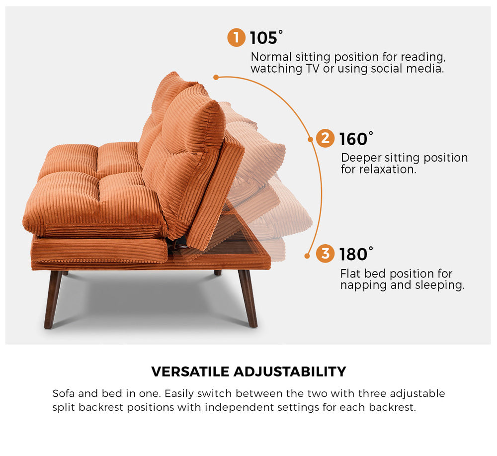 Palme 3 Seater Sofa Couch and Fold Out Futon Bed | Super Soft Adjustable Corduroy Futon Sofa Couch