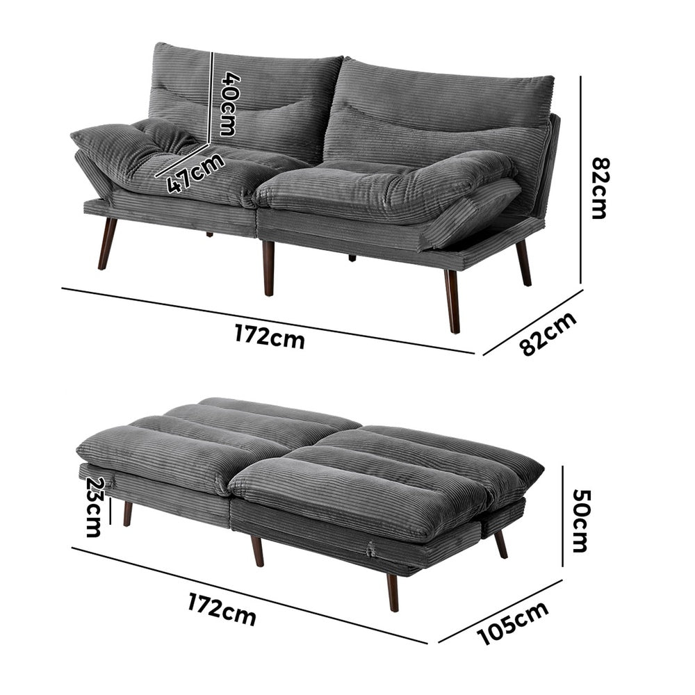 Palme 3 Seater Sofa Couch and Fold Out Futon Bed | Super Soft Adjustable Corduroy Futon Sofa Couch
