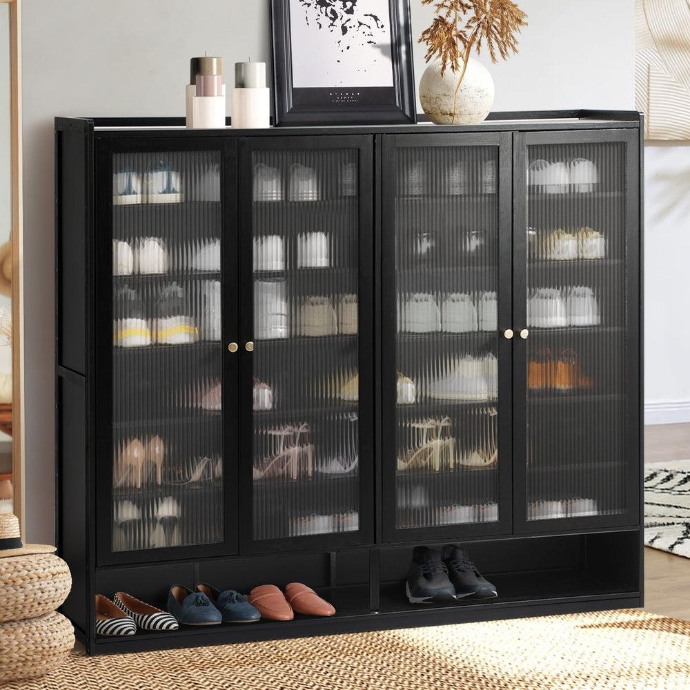 Rearo Centrum Modern 70 Pair Shoe Cabinet | Fluted Bamboo Shoe Storage Organiser