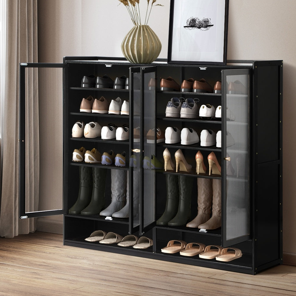 Rearo Centrum Modern 70 Pair Shoe Cabinet | Fluted Bamboo Shoe Storage Organiser