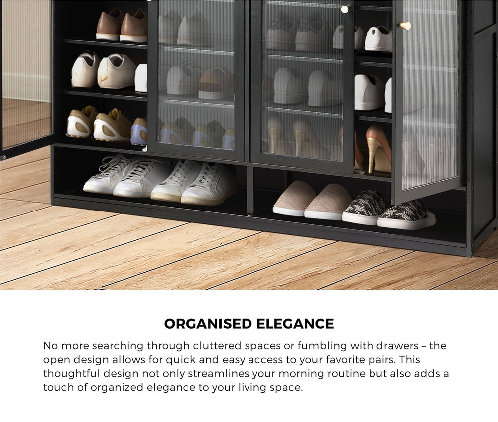 Rearo Centrum Modern 70 Pair Shoe Cabinet | Fluted Bamboo Shoe Storage Organiser