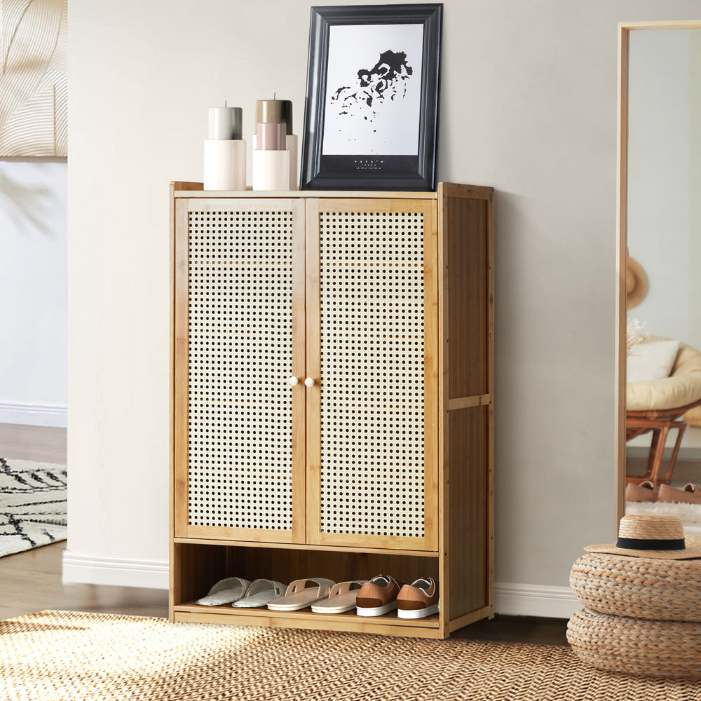 Bamboo Centrum Modern 30-70 Pair Shoe Cabinet | Rattan Style Bamboo Shoe Storage Organiser