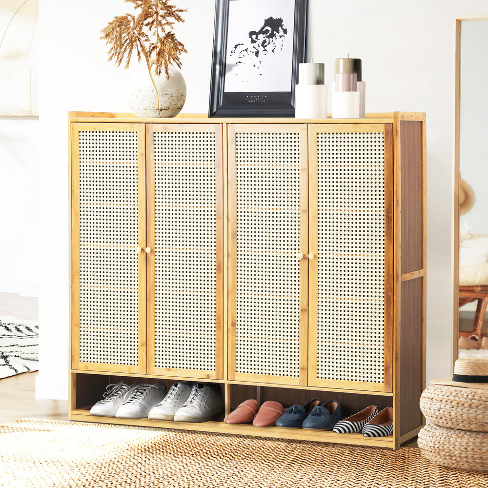 Bamboo Centrum Modern 30-70 Pair Shoe Cabinet | Rattan Style Bamboo Shoe Storage Organiser
