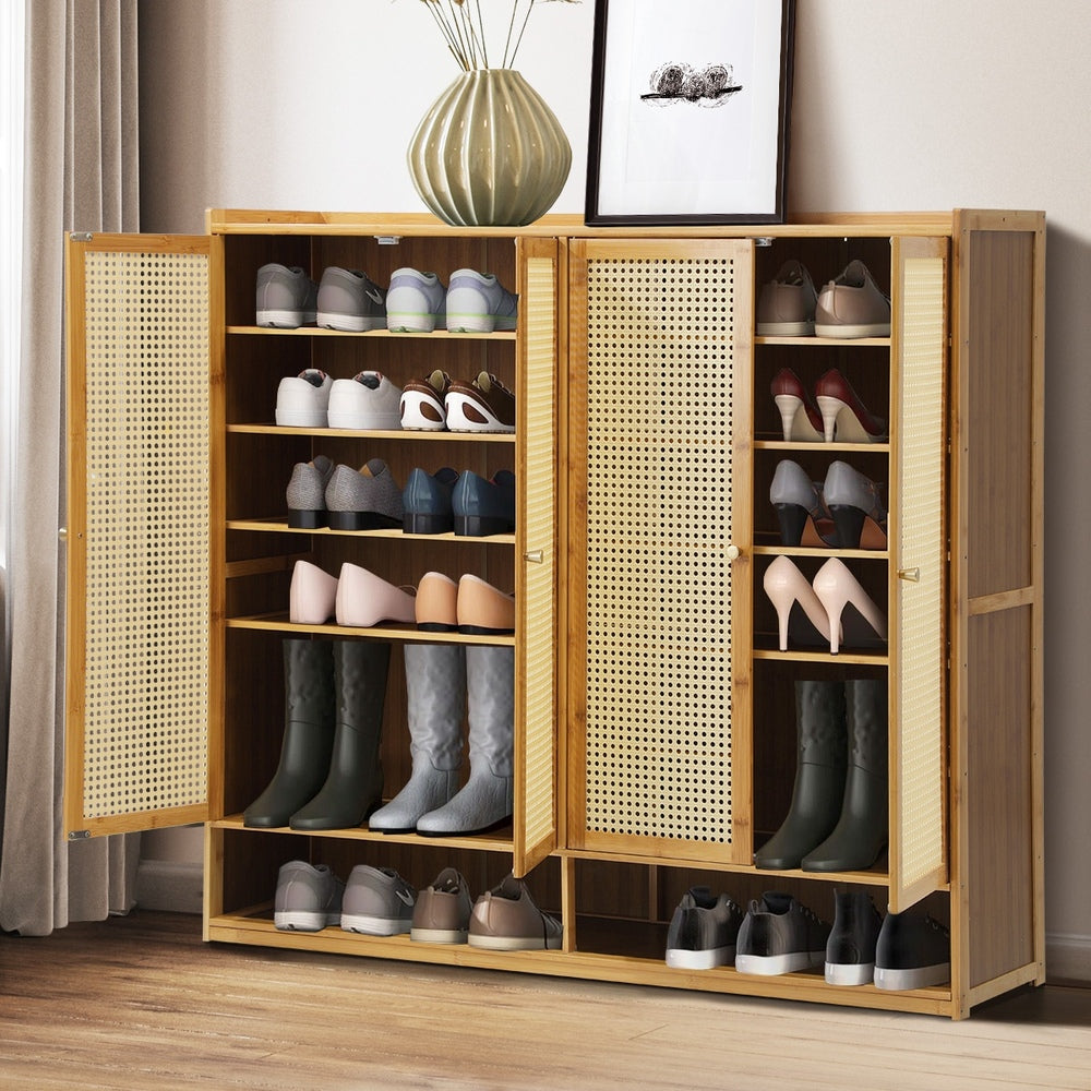 Bamboo Centrum Modern 30-70 Pair Shoe Cabinet | Rattan Style Bamboo Shoe Storage Organiser