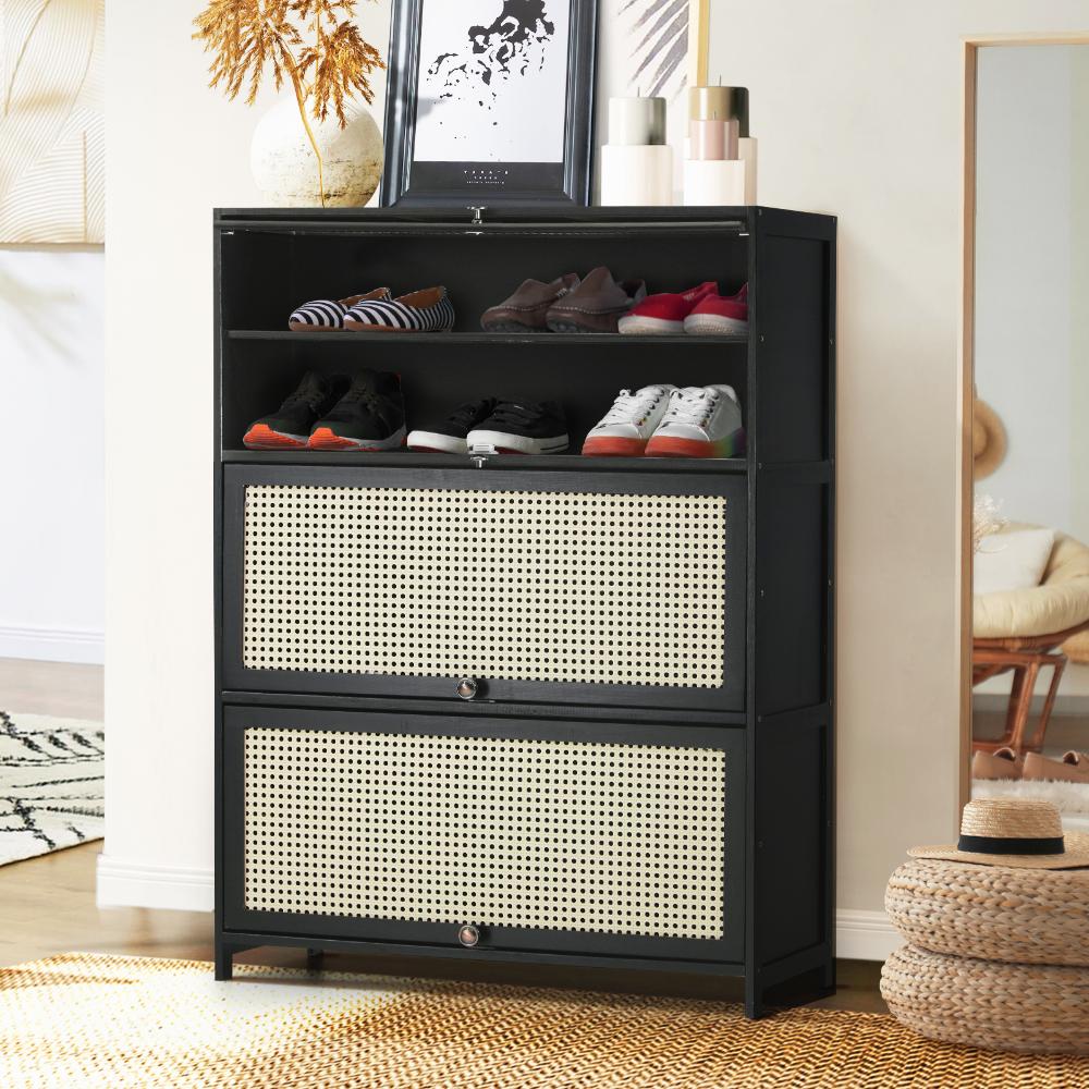 Bamboo Centrum Modern 30-70 Pair Shoe Cabinet | Rattan Style Bamboo Shoe Storage Organiser