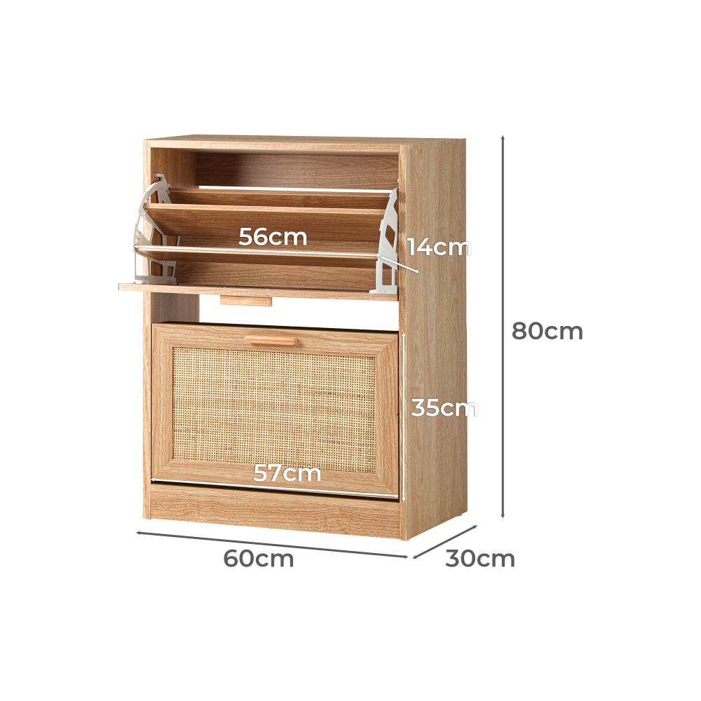 Abruzzi Genuine Rattan Shoe Storage Cabinet | Modern Elegant Wooden Shoe Rack Storage Organiser
