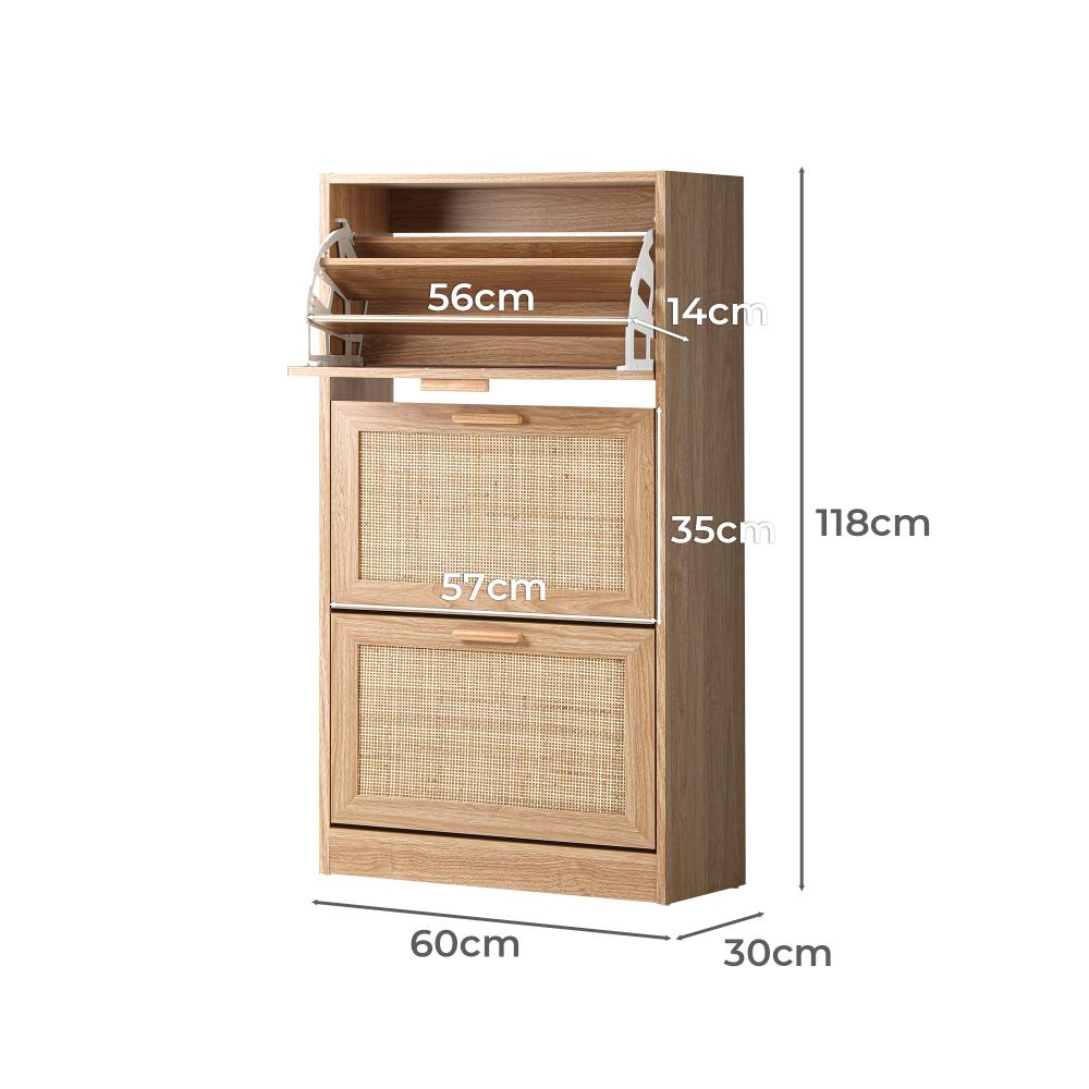 Abruzzi Genuine Rattan Shoe Storage Cabinet | Modern Elegant Wooden Shoe Rack Storage Organiser