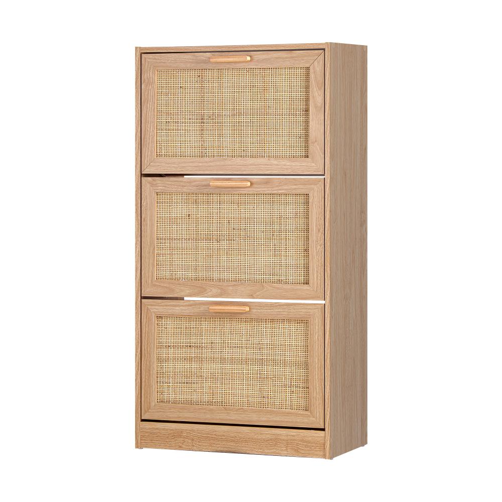 Abruzzi Genuine Rattan Shoe Storage Cabinet | Modern Elegant Wooden Shoe Rack Storage Organiser