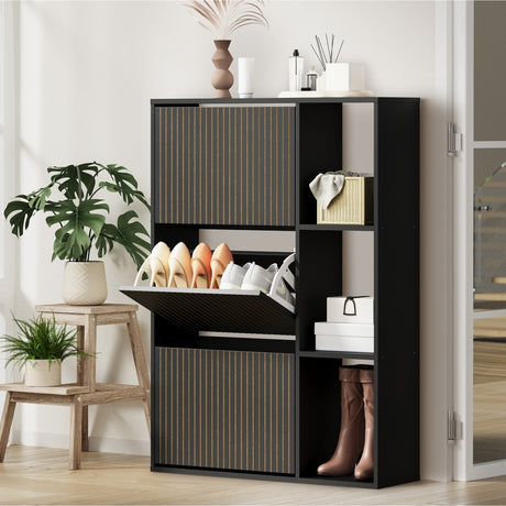 Amaro Noire Shoe Rack Cabinet and Display Unit | Two In One 30 Pair Shoe Storage Unit and Shelves