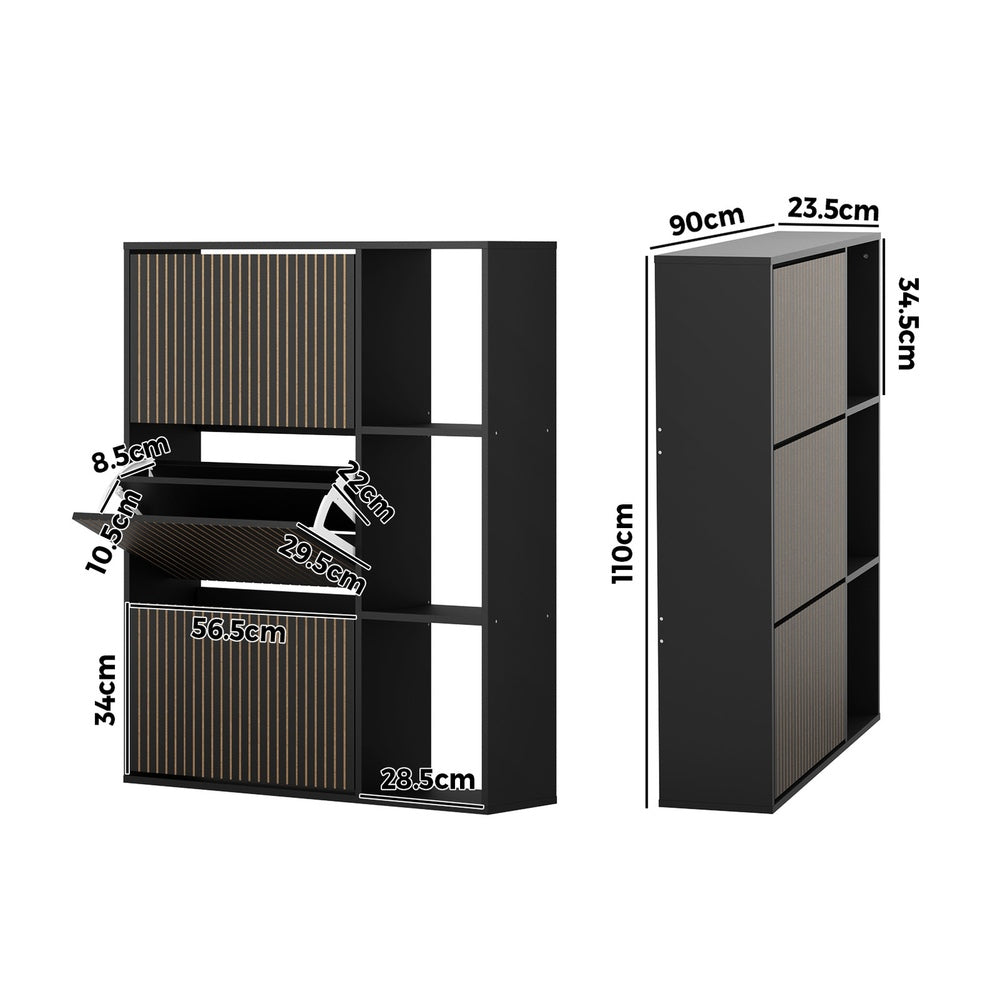 Amaro Noire Shoe Rack Cabinet and Display Unit | Two In One 30 Pair Shoe Storage Unit and Shelves
