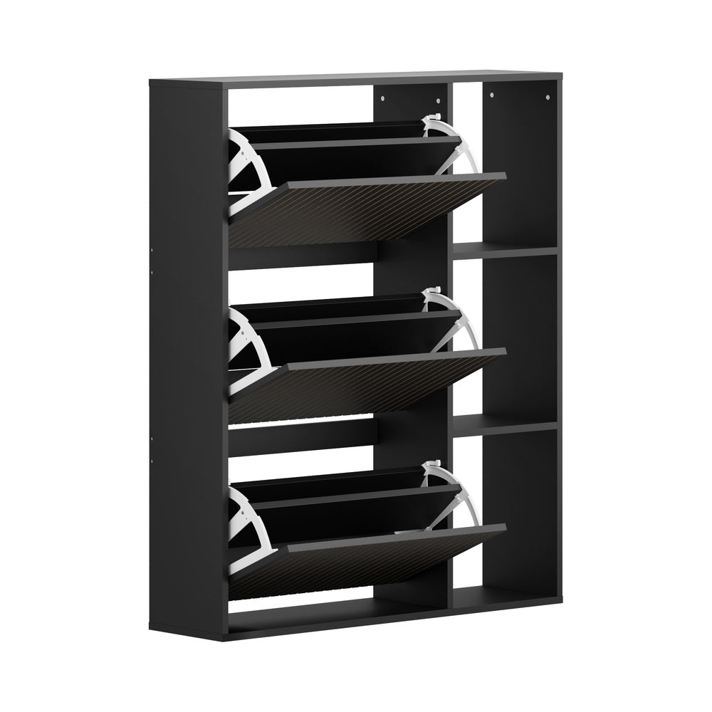Amaro Noire Shoe Rack Cabinet and Display Unit | Two In One 30 Pair Shoe Storage Unit and Shelves