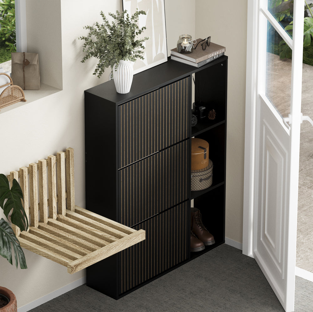Amaro Noire Shoe Rack Cabinet and Display Unit | Two In One 30 Pair Shoe Storage Unit and Shelves