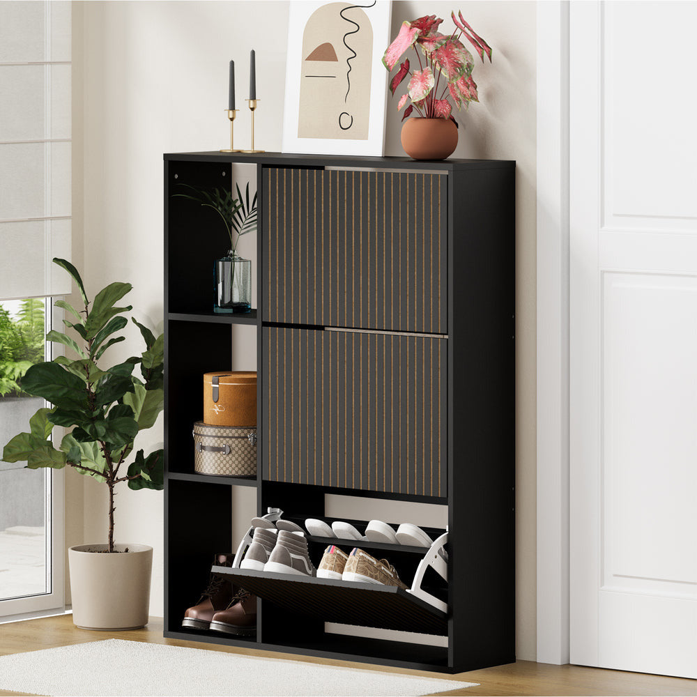 Amaro Noire Shoe Rack Cabinet and Display Unit | Two In One 30 Pair Shoe Storage Unit and Shelves