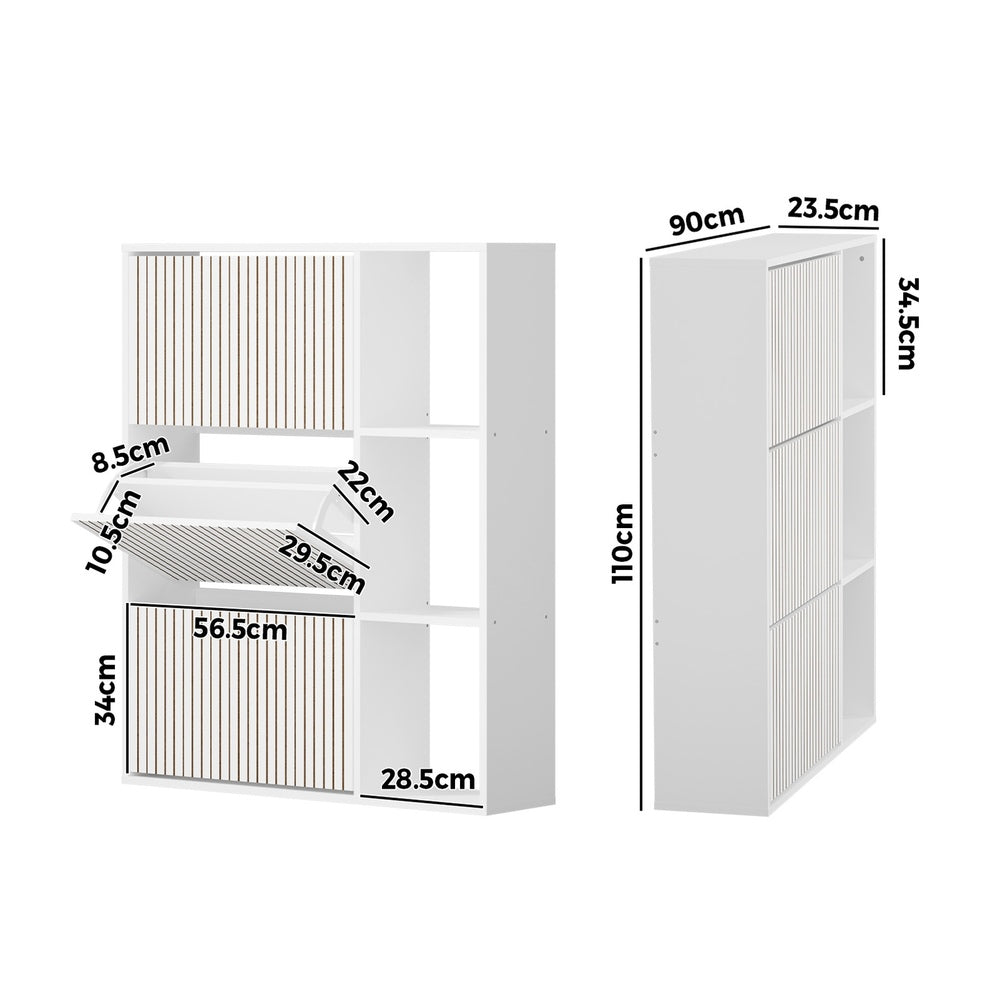 Amaro Noire Shoe Rack Cabinet and Display Unit | Two In One 30 Pair Shoe Storage Unit and Shelves